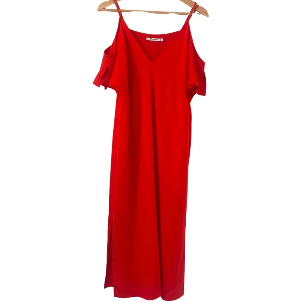 ALEXANDER WANG Cold Shoulder V Neck Crepe Midi Dress in Red Size 6